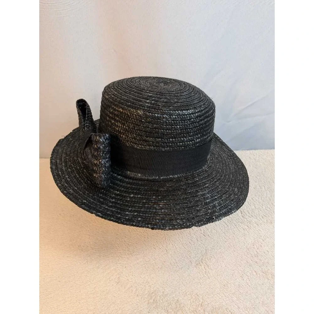 Betmar Black Straw Hat Womens Bow Accent Made in Italy Fashion Sun Hat - Picture 2 of 14